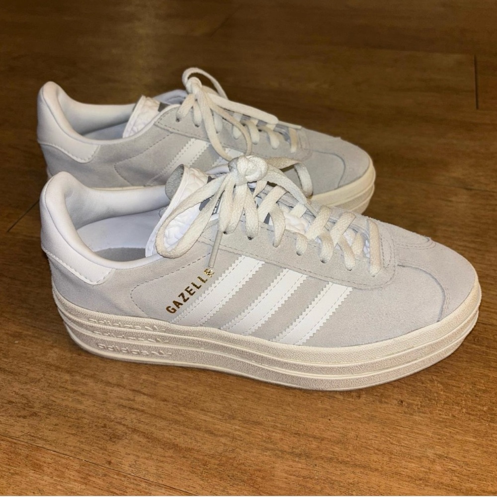 Adidas Gazelle Light Gray Sneakers with Gold Detail